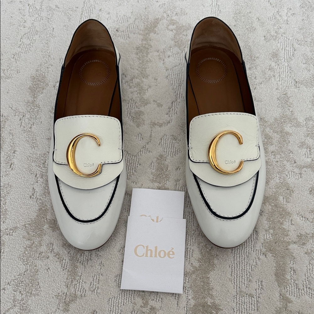 Chloé C Collapsible-Heel Leather Loafers Ivory Size 40. Excellent Condition